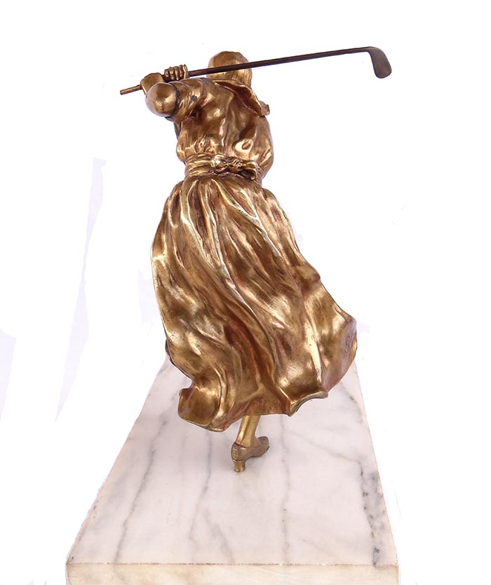 'A Gori' - bronze left-handed lady golfer sculpture now available for purchase at Sculpture Collector