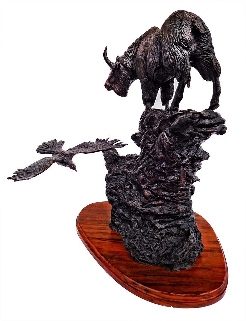 Ben France High in the Beartooths bronze sculpture of a goat and eagles available at Sculpture Collector