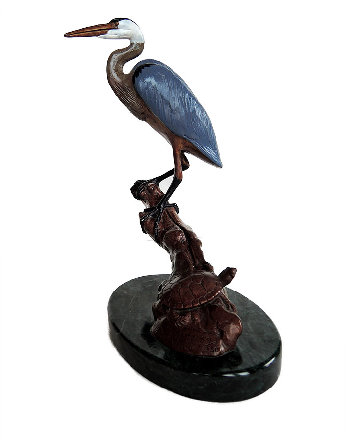 Bill Hunt Bronze Sculpture of a Blue Heron - Bartlett's Blue Heron - is now available for sale at Sculpture Collector