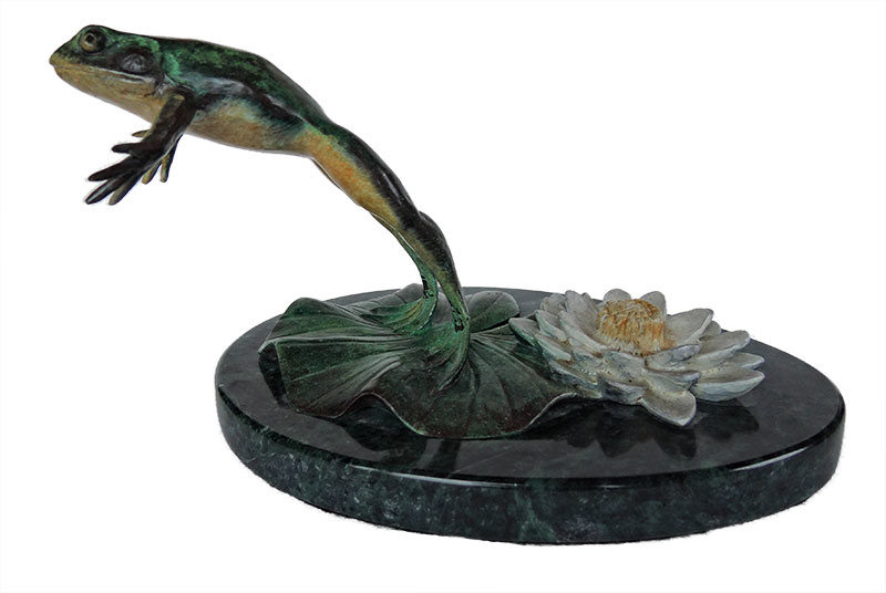 Bill Hunt Bronze Frog Sculpture - Leap for Life - is now available for sale at Sculpture Collector