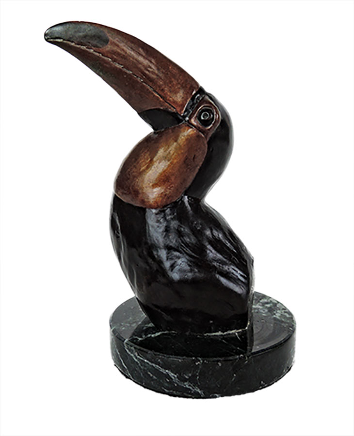 Bill Hunt Bronze Toucan Sculpture - Toco Toucan - a head study is now available for sale at Sculpture Collector