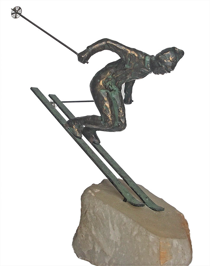 Curtis Jere The Skier bronze downhill skier sculpture available for sale at Sculpture Collector