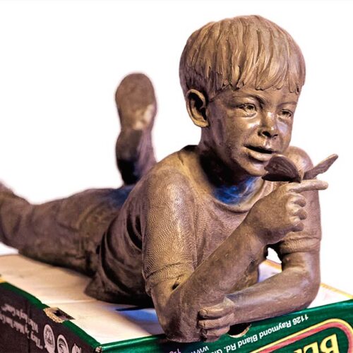Dan Hill 'Butterfly Roundup' figurative bronze sculpture of children at play for sale now at Sculpture Collector
