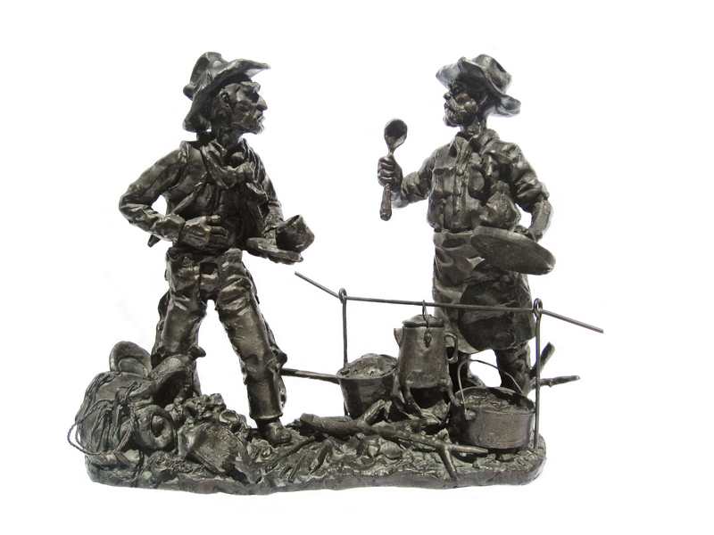 Son of a Gun Stew Cowboy Cooks Sculpture in bronze by Gary Schildt