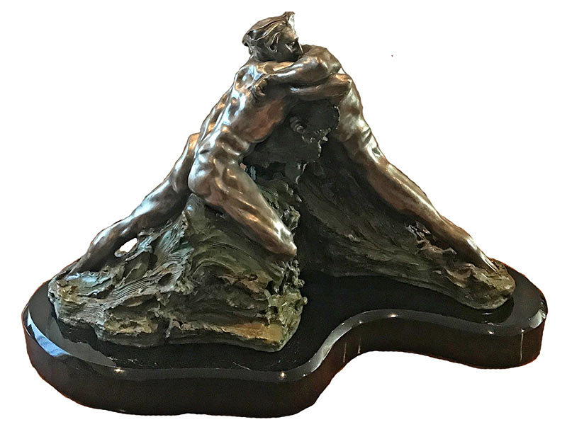 M.L. Snowden Genesis bronze sculpture of geological titans locked in a noble conflict