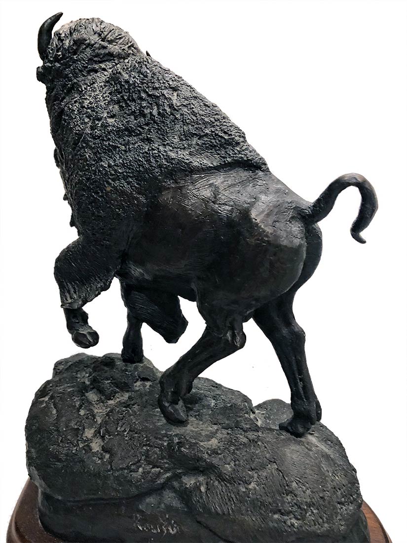 R. Rousu bronze Buffalo sculpture