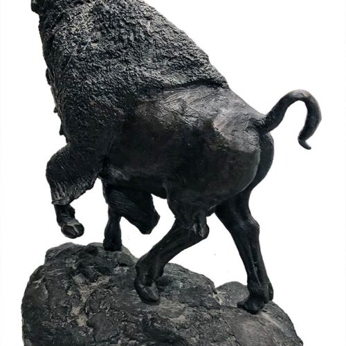 Buffalo bronze sculpture by R. Rousu