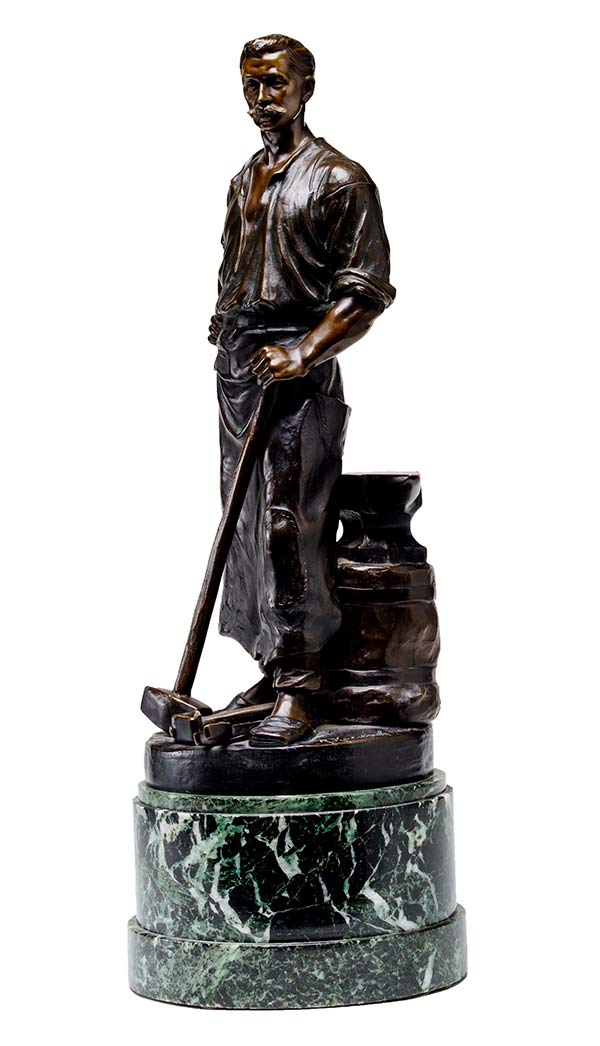 Rudolf Kaesbach Fine Art Deco Bronze Sculpture - Man with Anvil and Tools - available now at Sculpture Collector