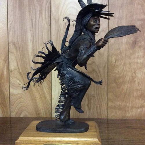 Traditional Dancer” Bronze Limited Edition …5/50 Size . . 17″ H – Base 8-1/2″ x 5-1/2″ – 8″widest part of wingspan  by Guy Dull Knife Please notice how the sharp detail on this piece as Guy Dull Knife does so well! Extremely RARE Collectible Sculpture Excellent documentation papers  Original owner, excellent condition – great value – add this important Guy Dull Knife sculpture to your collection