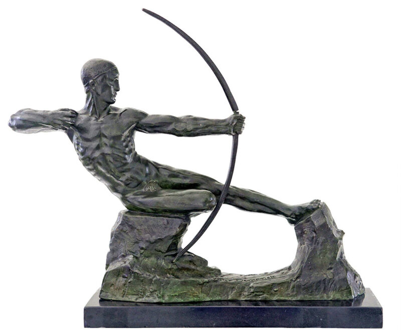Victor Demanet Fine Art Deco Bronze Sculpture Male Nude Archer available now at Sculpture Collector
