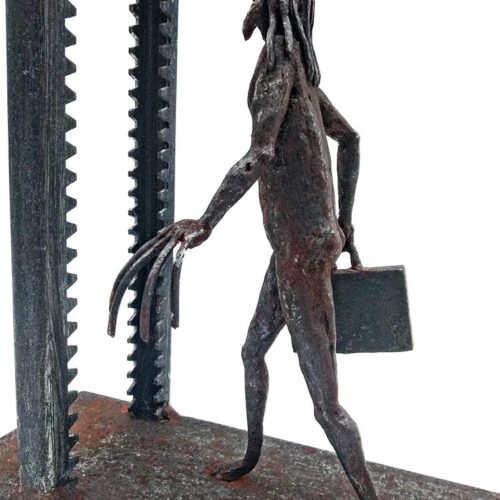 Financial Wizards a unique welded steel sculpture by Knut Kvannli