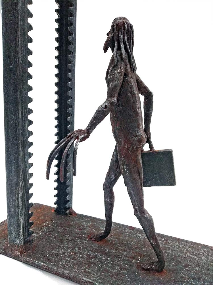 Financial Wizards a unique welded steel sculpture by Knut Kvannli