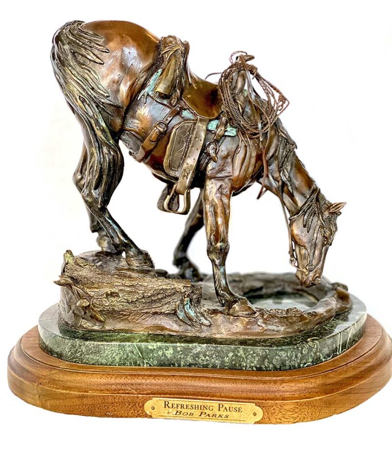 'Refreshing Pause' a bronze limited edition horse sculpture by Bob Parks
