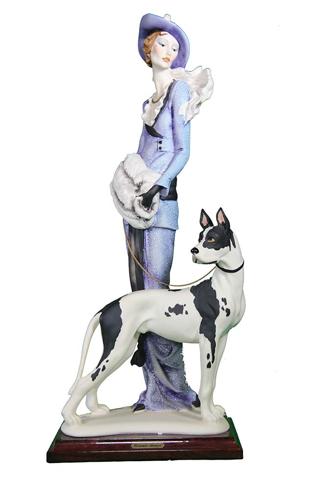 Porcelain sculpture Lady with Great Dane by Giuseppe Armani