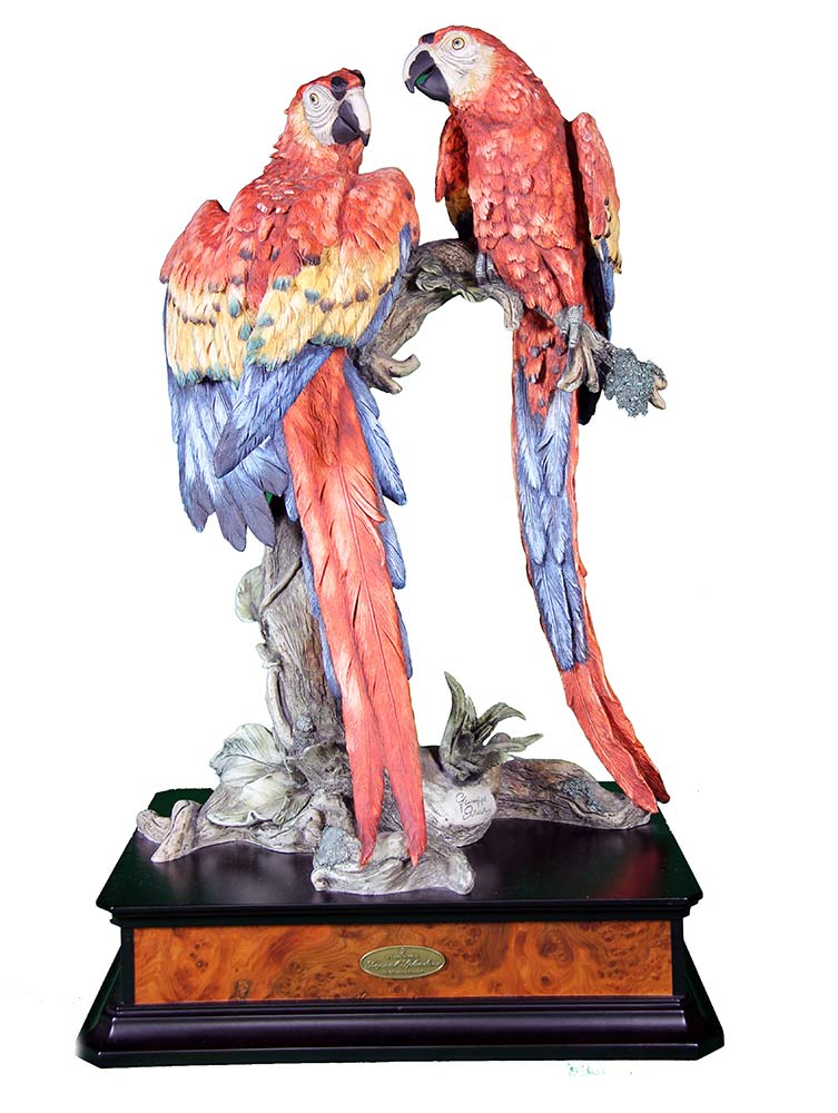 Tropical Splendow porcelain sculpture of Parrots by Giuseppe Armani