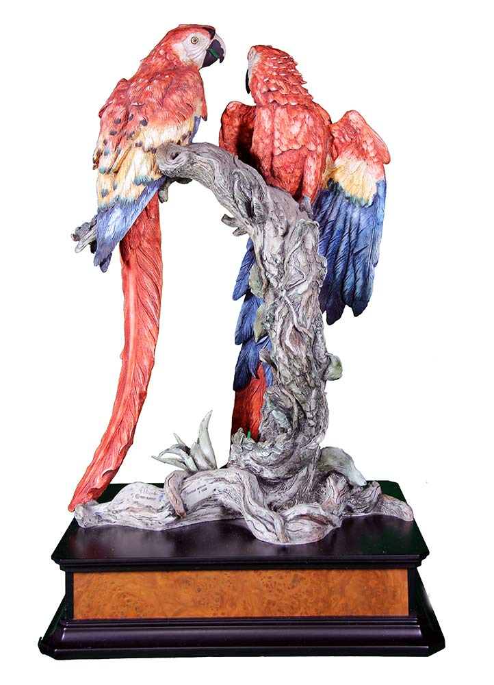 Tropical Splendow porcelain sculpture of Parrots by Giuseppe Armani