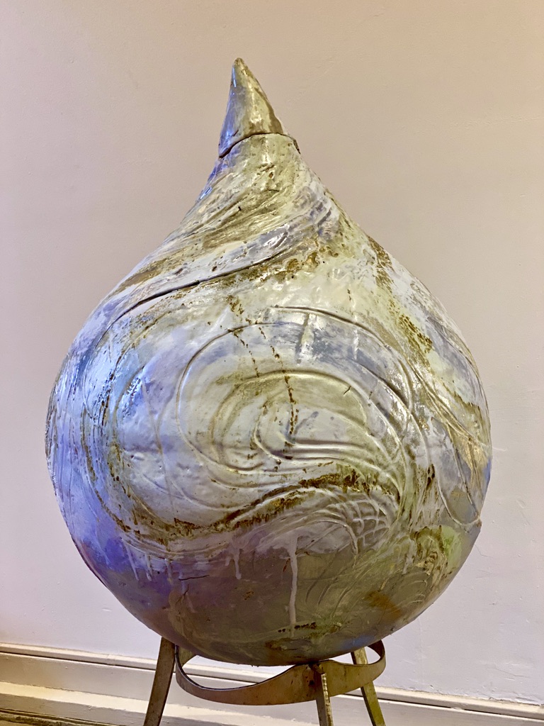 A large Fired-Clay Teardrop by Carol Fleming