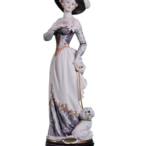 Sculpture in porcelain - Christine with dog on leash by Giuseppe Armani