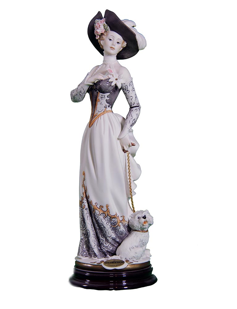 Sculpture in porcelain - Christine with dog on leash by Giuseppe Armani