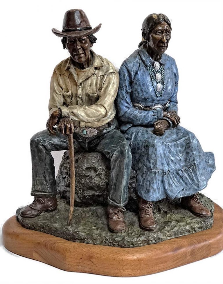 Memories a limited edition bronze Native American sculpture showcasing the times of a couples life by Marie Barbera