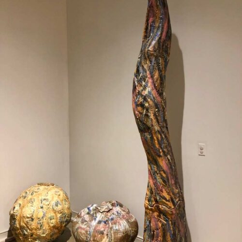 A Ceramic Stone Sculpture titled Flame column created by Carol Fleming