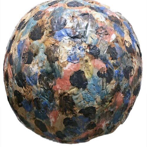 A Spotted Sphere with Multi-Colored Glazes created by Carol Fleming