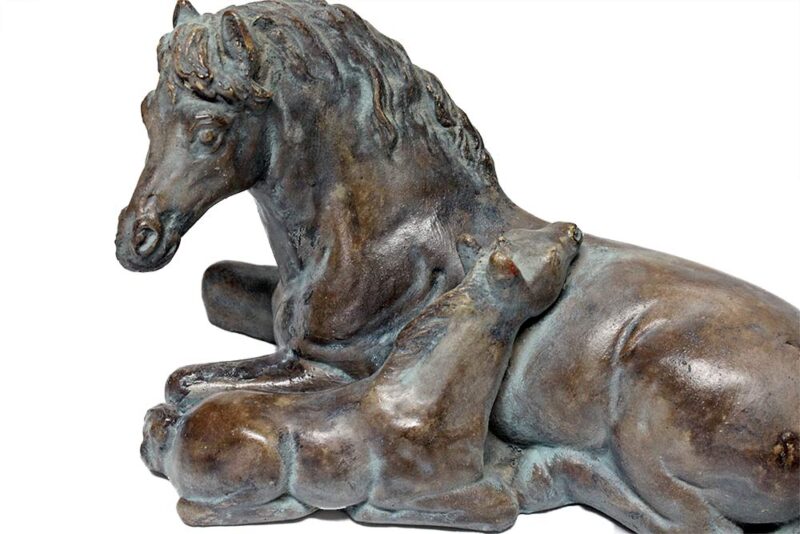 Mare and Foal Laying by thought to be created by E. Simi bronze over plaster
