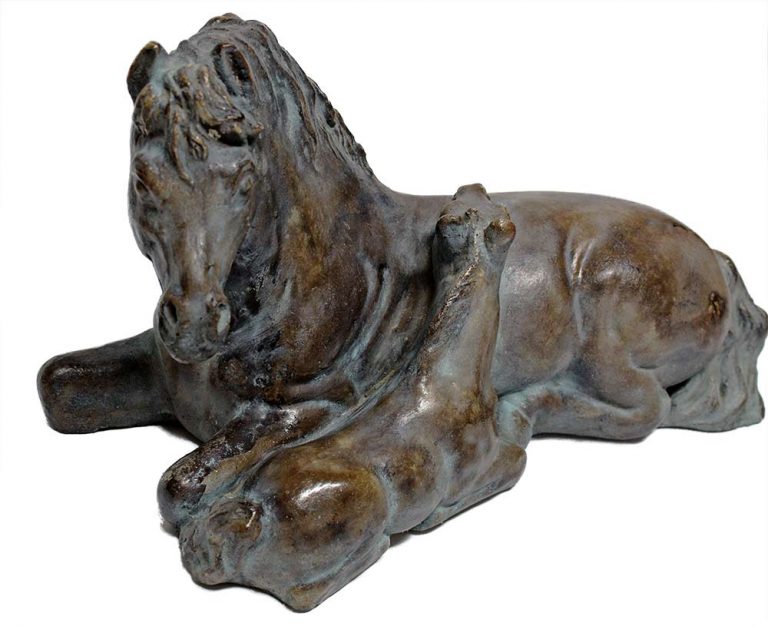 Mare and Foal Laying by thought to be created by E. Simi bronze over plaster
