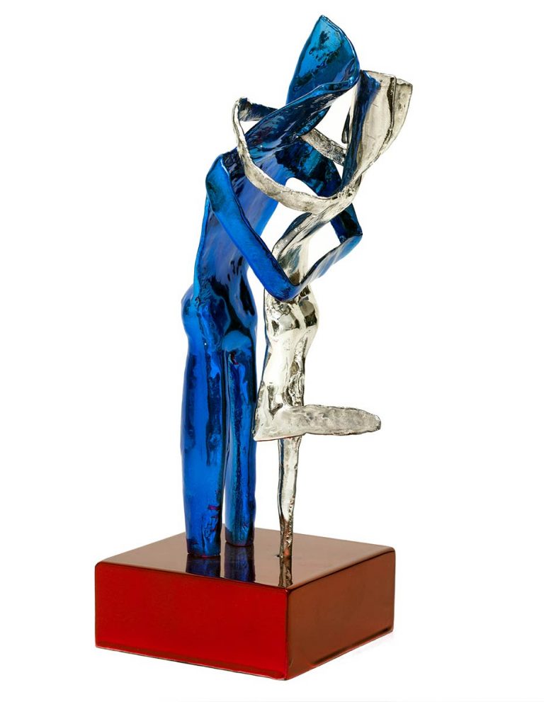 Aesthisis – chrome blue mirror maquette-sized sculpture a limited edition bronze by Nikolas
