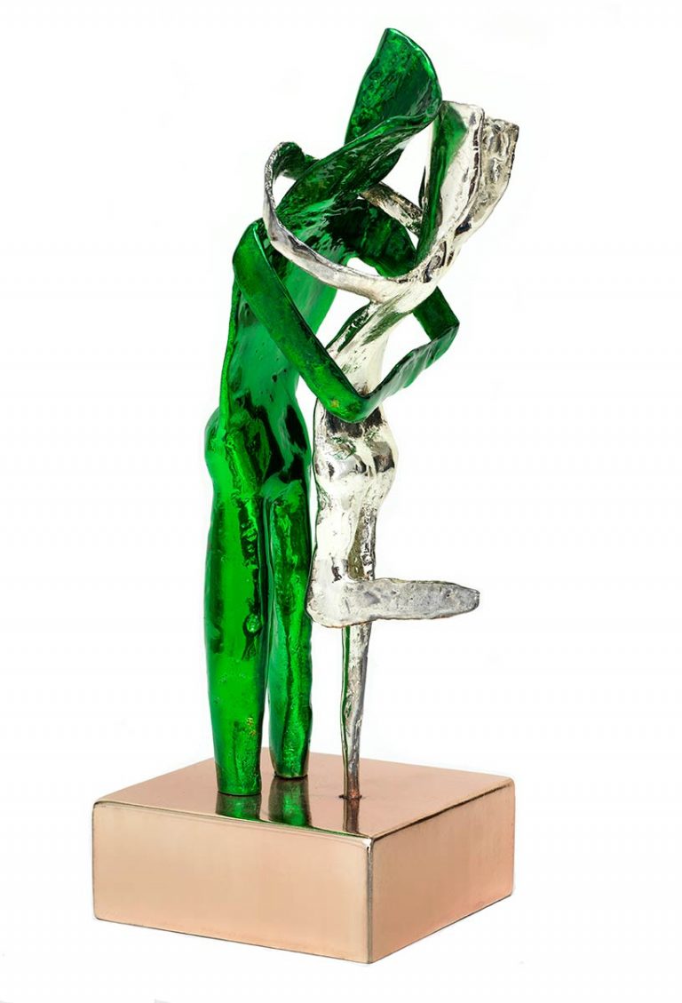 Aesthisis – chrome green mirror maquette-sized sculpture a limited edition bronze by Nikolas