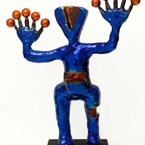 Exoplanets sculpture a limited edition blue and red bronze patina by Nikolas
