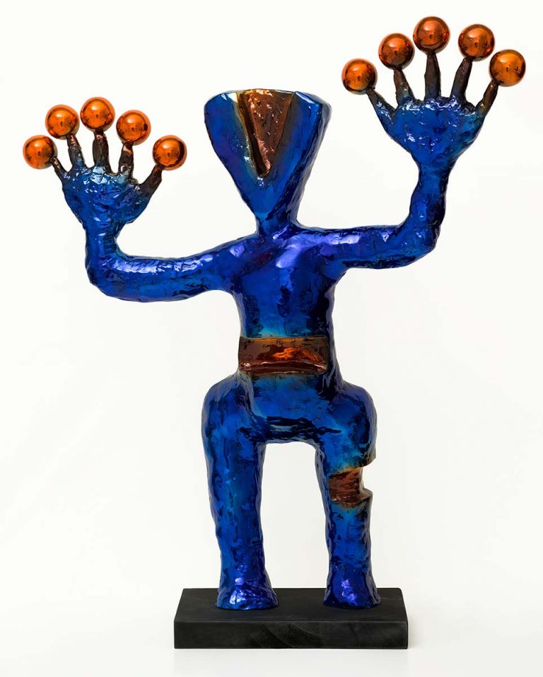 Exoplanets sculpture a limited edition blue and red bronze patina by Nikolas