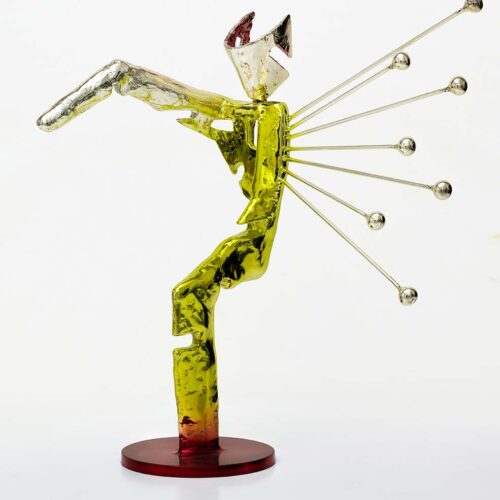 HomoDeus a bronze maquette-sized sculpture with chrome green/yellow patina in a limited edition by Nikolas