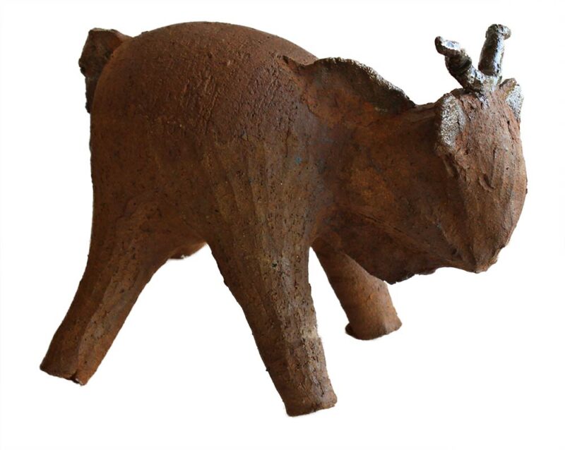 Stoneware baby bull a Ceramic sculpture by Peter Daniels