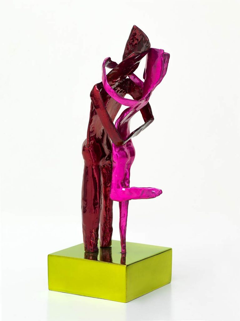 Aesthisis – chrome red-pink mirror maquette-sized sculpture a limited edition bronze by Nikolas