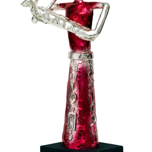 Genesis a bronze sculpture with chrome red patina in a limited edition by Nikolas