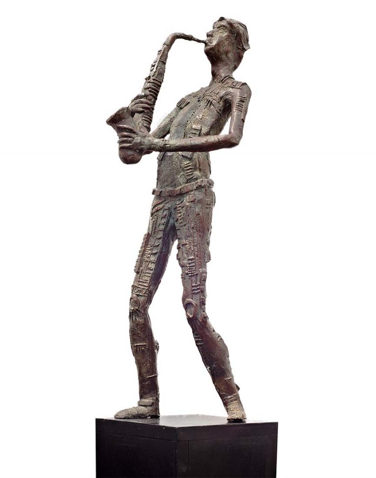 Man with Saxophone a limited edition bronze sculpture by Avedananda Goswami