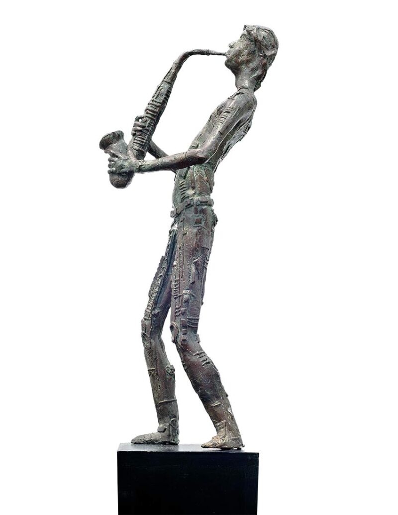 Man with Saxophone a limited edition bronze sculpture by Avedananda Goswami