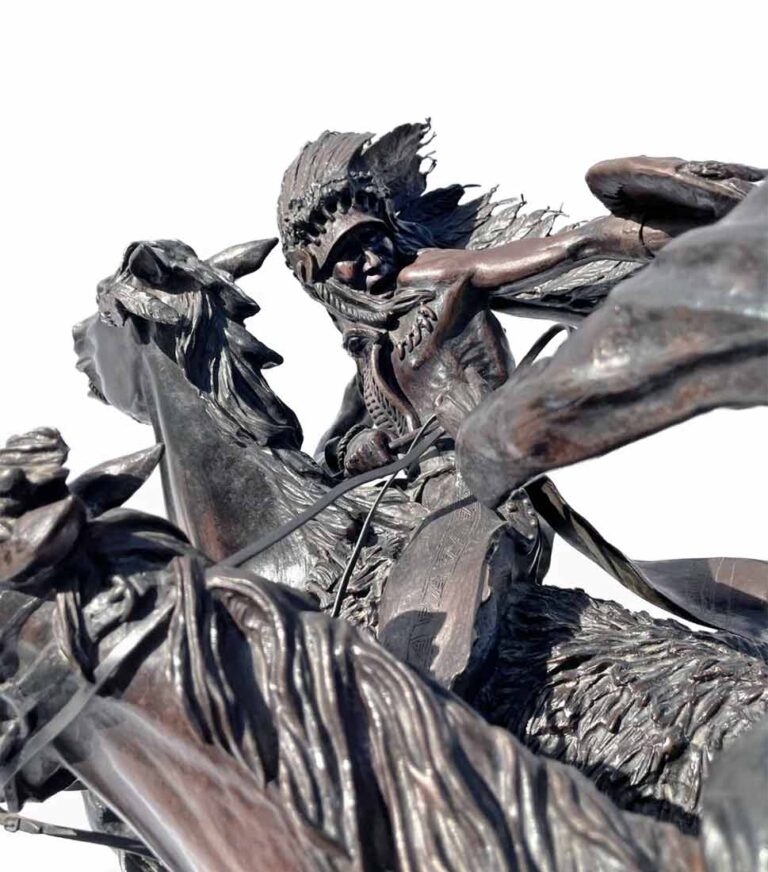 Sabre and Lance a sculpture allegory in bronze Indian Wars by James Muir