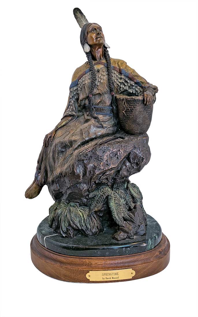 Limited Edition Bronze sculpture Springtime is Rolling Thunders's (Chief Joseph) wife by David Manuel