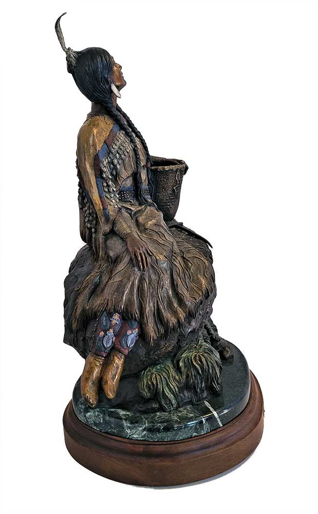 Limited Edition Bronze sculpture Springtime is Rolling Thunders’s (Chief Joseph) wife by David Manuel