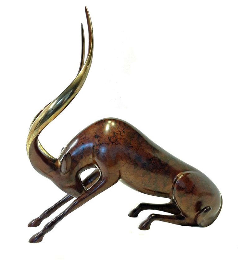 Stretching Gazelle sculpture in bronze by Loet Vanderveen