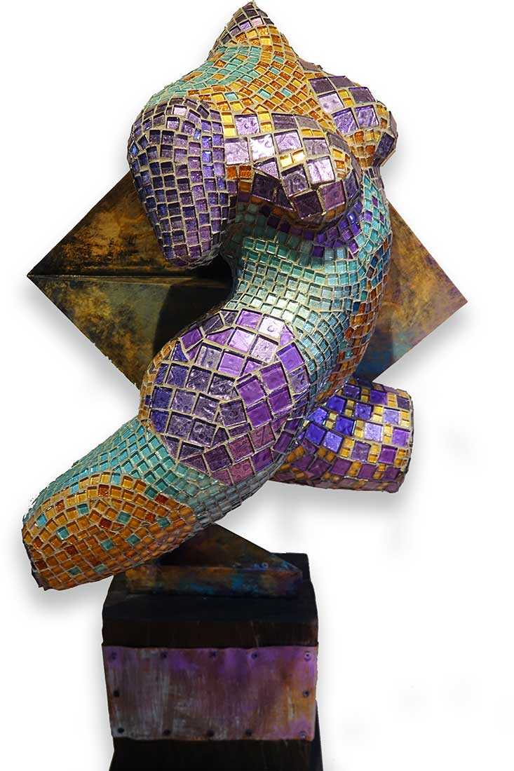 A mixed-media mosaic sculpture by Gail Glikmann
