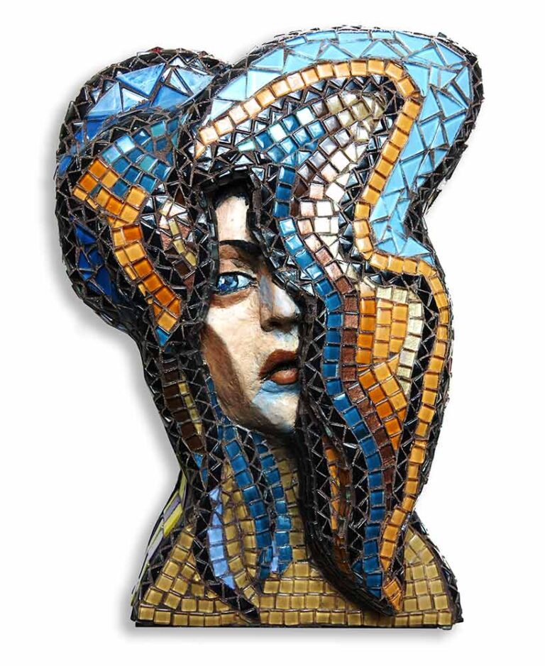 Lilly – a mixed-media & mosaic sculpture by Gail Glikmann