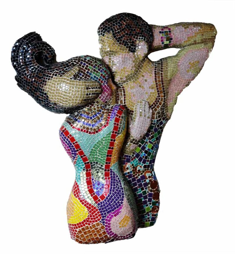 Tango - a mixed-media & mosaic decorative sculpture by Gail Glikmann