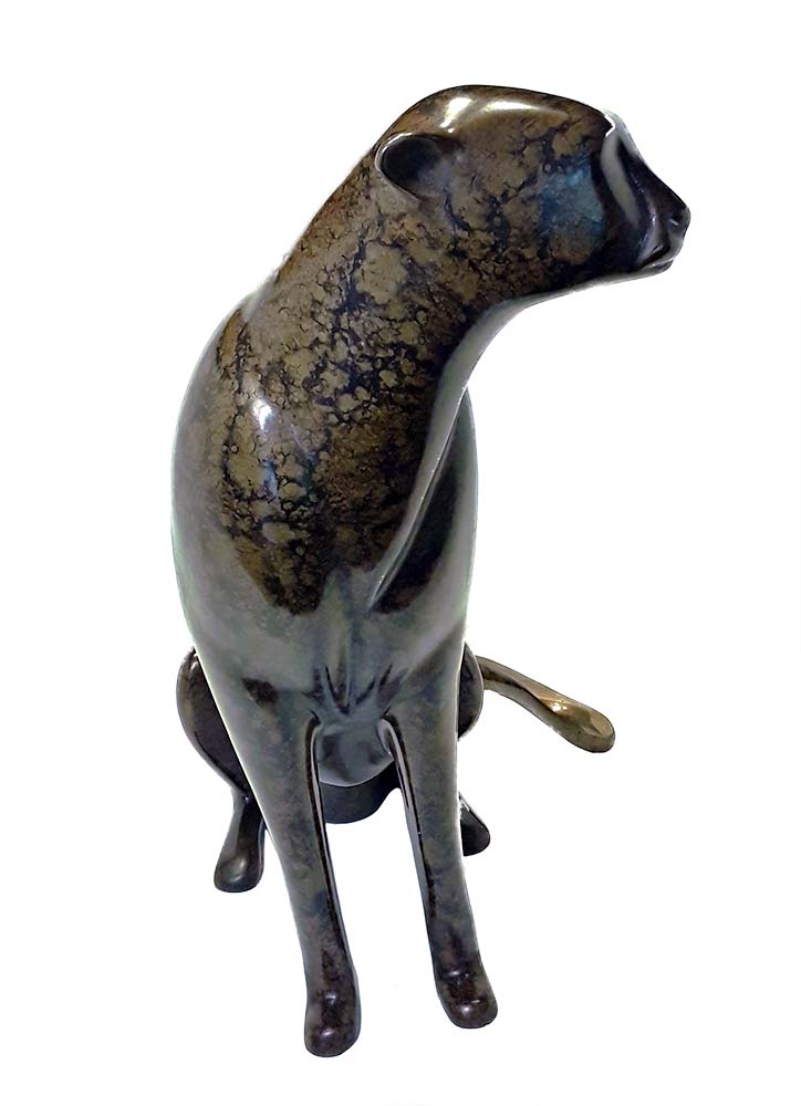 Bronze limited edition sculpturte of a Seated Cheetah by Loet Vanderveen
