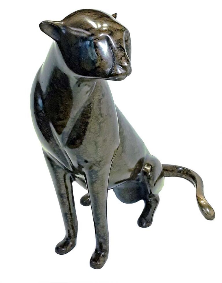 Bronze limited edition sculpturte of a Seated Cheetah by Loet Vanderveen