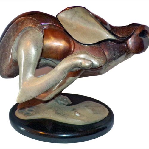 Hareborne a bronze rabbit sculpture by Jason Napier