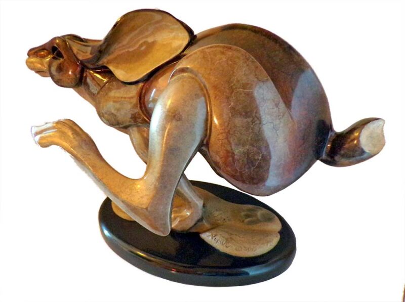 Hareborne a bronze rabbit sculpture by Jason Napier