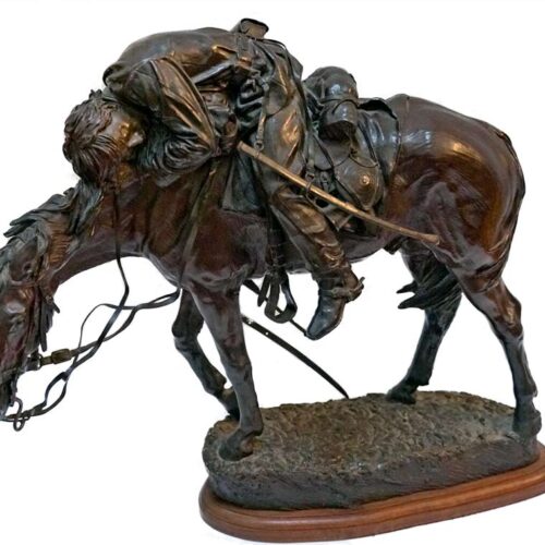 Carried to Safety – bronze Civil War Sculpture of  Horse and Wounded Rider by James Muir